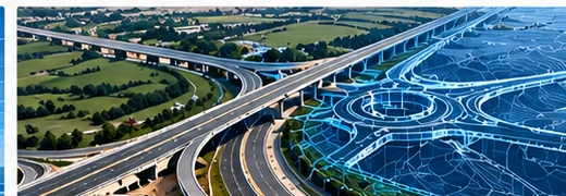 Major road interchange transitioning into civil engineering 3D design model