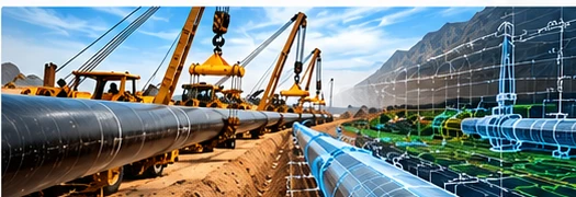 Pipeline construction overlaid with 3D CAD pipeline modelling